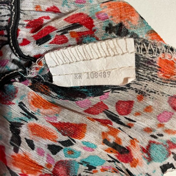 Abstract Floral Print Blouse Size M Short Batwing Sleeves Sheer Multi Color - Picture 12 of 12